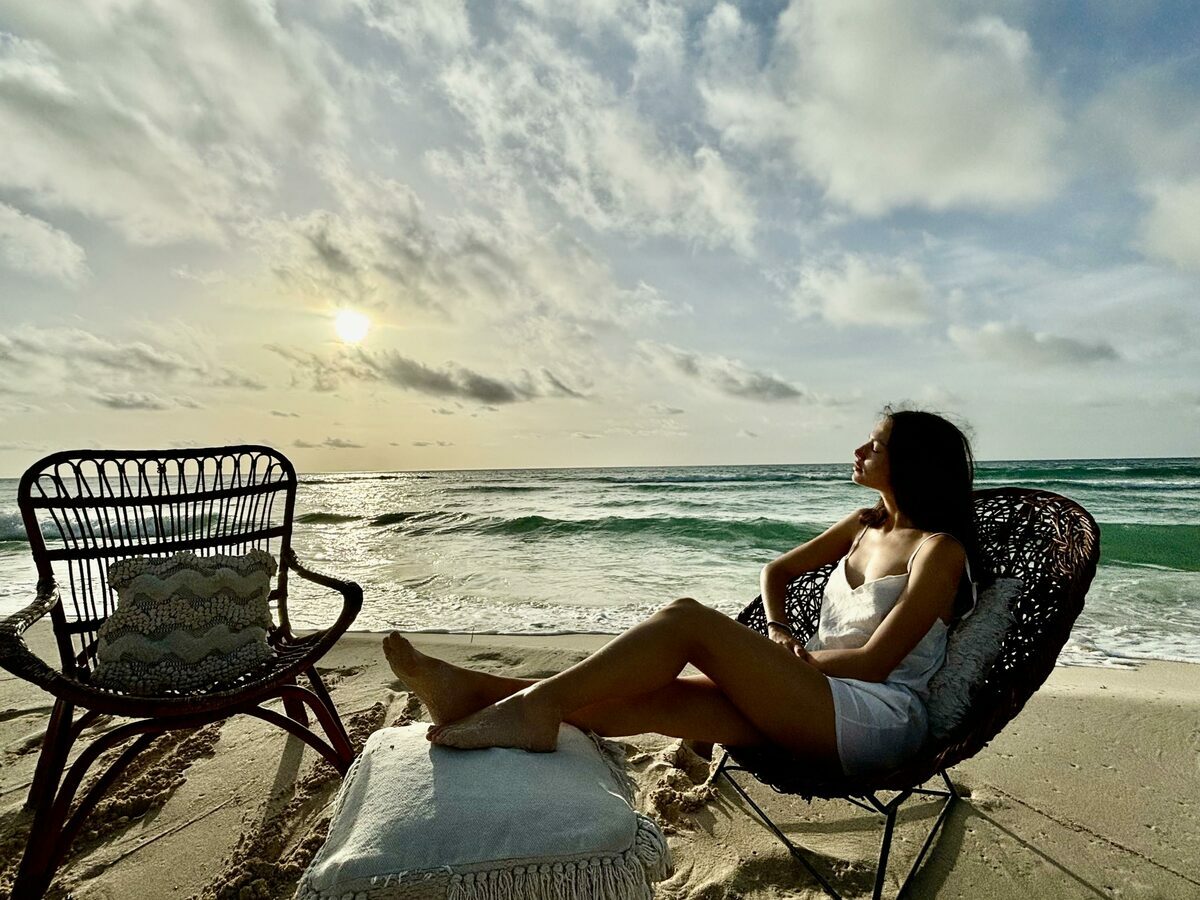 Panoramic ocean-view terrace at sunset